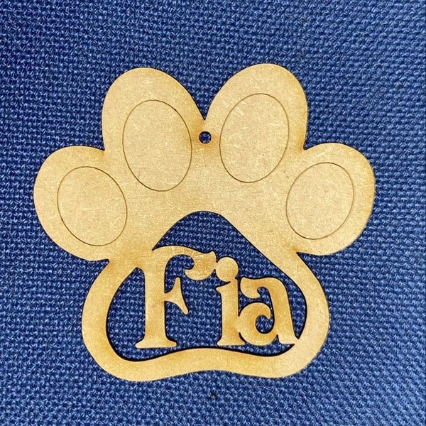 MDF name only pet paw bauble