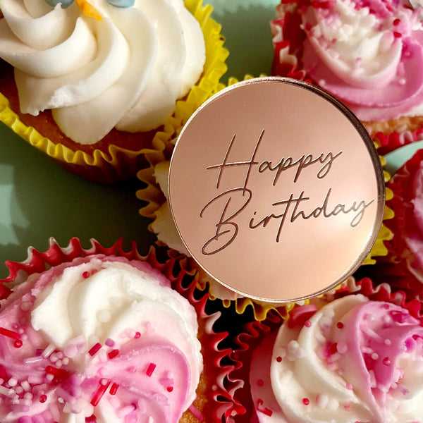 Happy Birthday Cupcake Mirrored Charm or Gift Tag