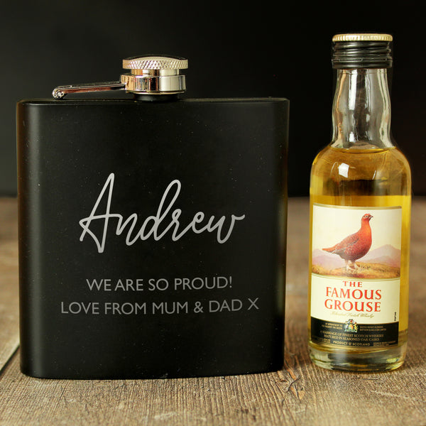 Black Hip flask Gift Box Personalised