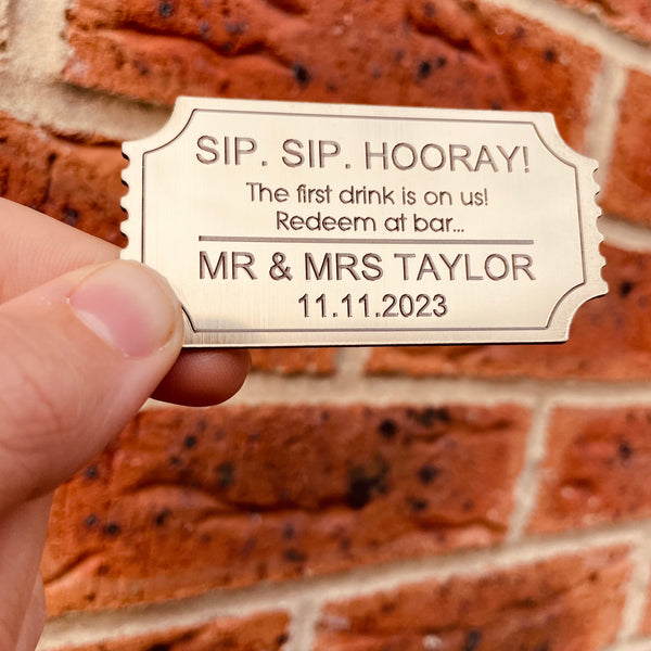 Sip sip hooray wedding drinks tokens