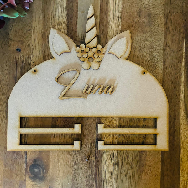 Personalised unicorn layered bow holder MDF