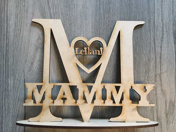 Freestanding Split Letter Name with personalised family hearts