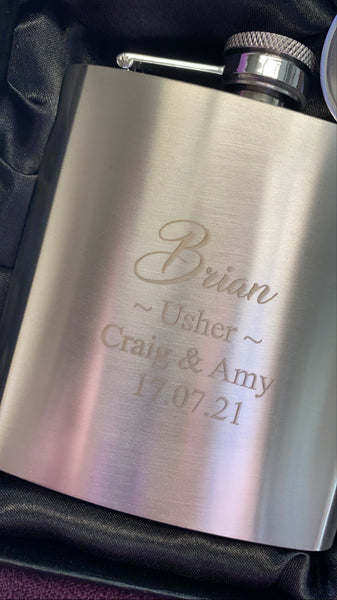 Boxed Personalised Hip Flask.