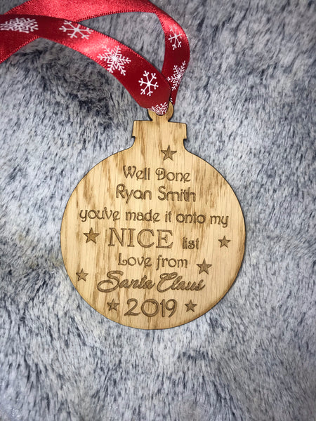 Personalised nice list bauble