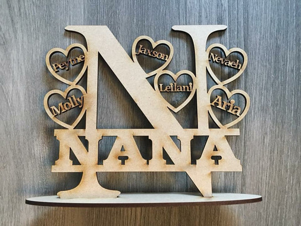 Freestanding Split Letter Name with personalised family hearts